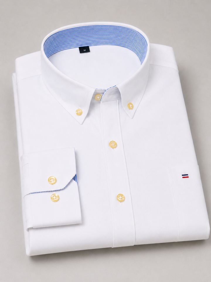 Button-Down Collar Cotton Shirt for Men – Long Sleeves, Chest Pocket