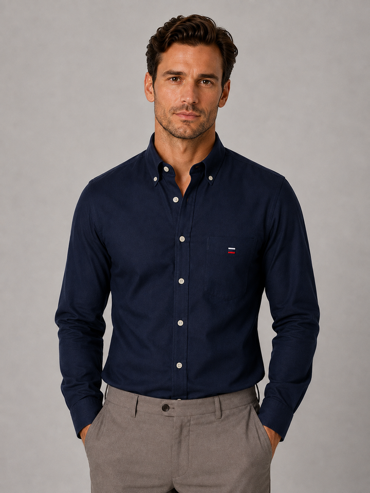 Button-Down Collar Cotton Shirt for Men – Long Sleeves, Chest Pocket