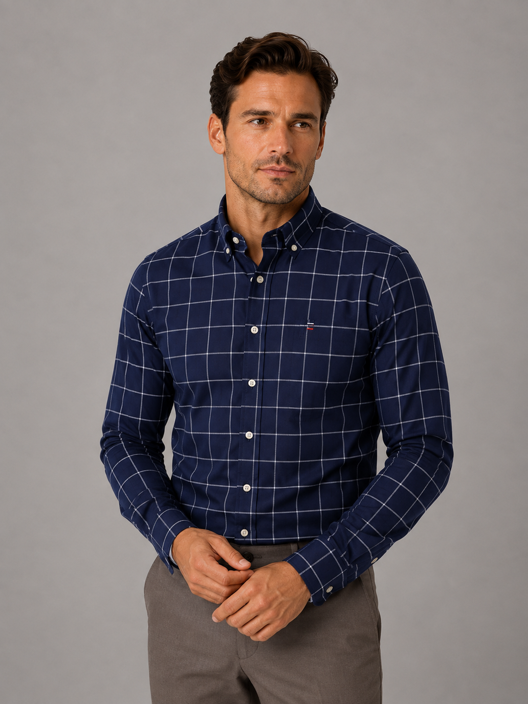 Button-Down Collar Cotton Shirt for Men – Long Sleeves, Chest Pocket