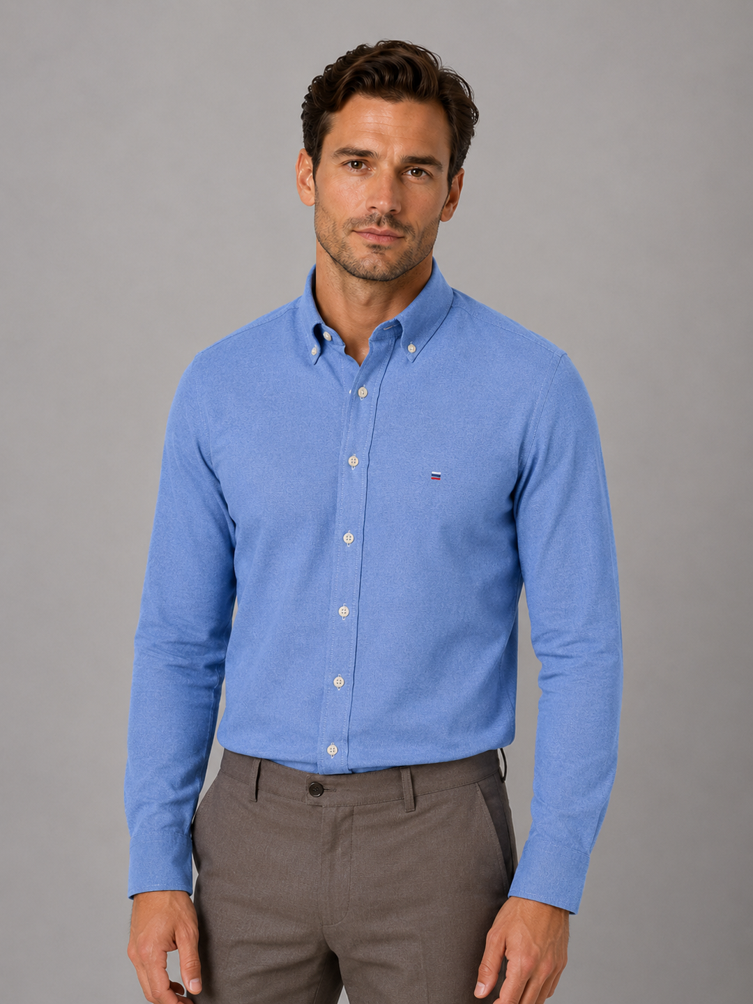 Button-Down Collar Cotton Shirt for Men – Long Sleeves, Chest Pocket