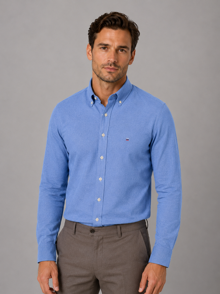 Button-Down Collar Cotton Shirt for Men – Long Sleeves, Chest Pocket