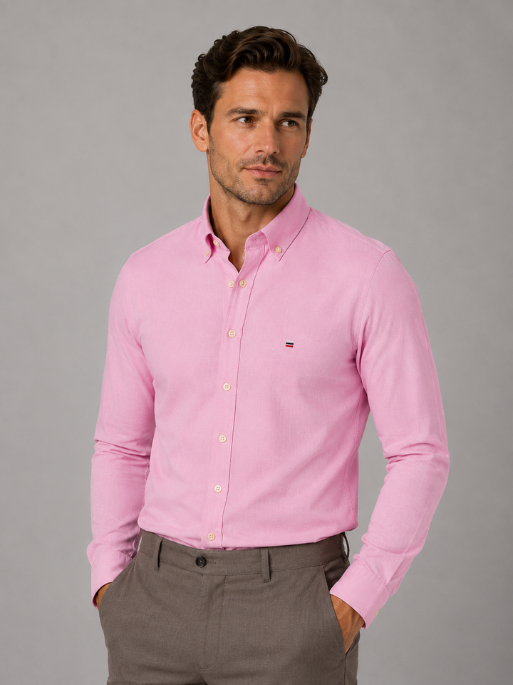 Button-Down Collar Cotton Shirt for Men – Long Sleeves, Chest Pocket
