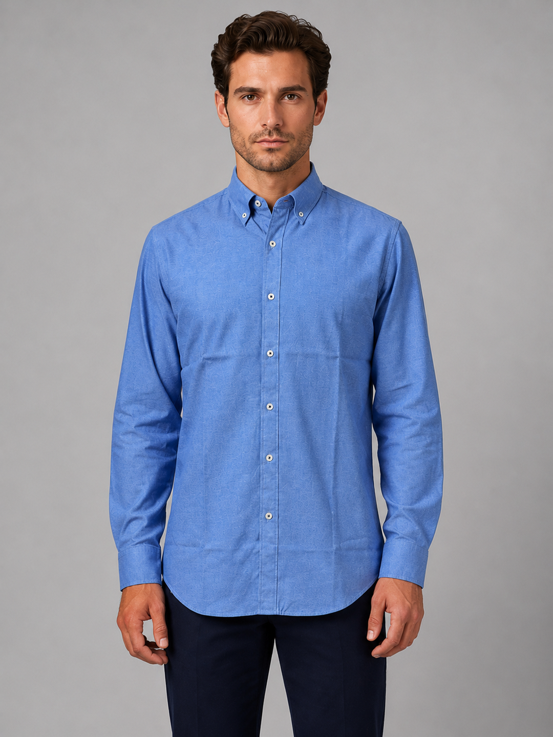 Cotton-Rich Button-Down Shirt for Men – Long Sleeves, Buttoned Cuffs