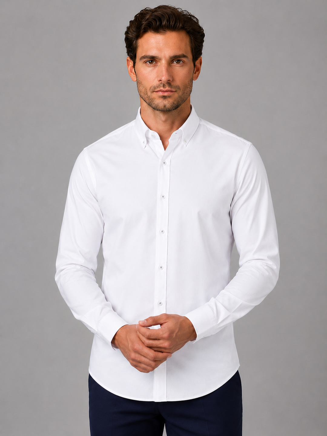 Cotton-Rich Button-Down Shirt for Men – Long Sleeves, Buttoned Cuffs