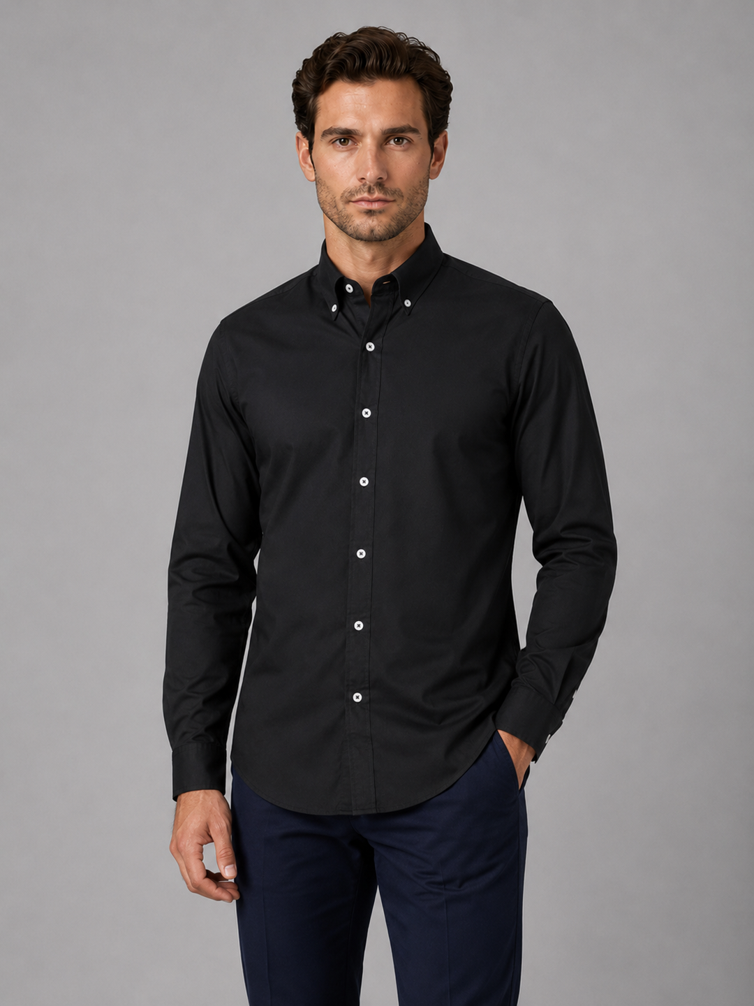 Cotton-Rich Button-Down Shirt for Men – Long Sleeves, Buttoned Cuffs
