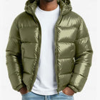 Men's Winter Jacket with Hood - Quilted with Shiny Coating