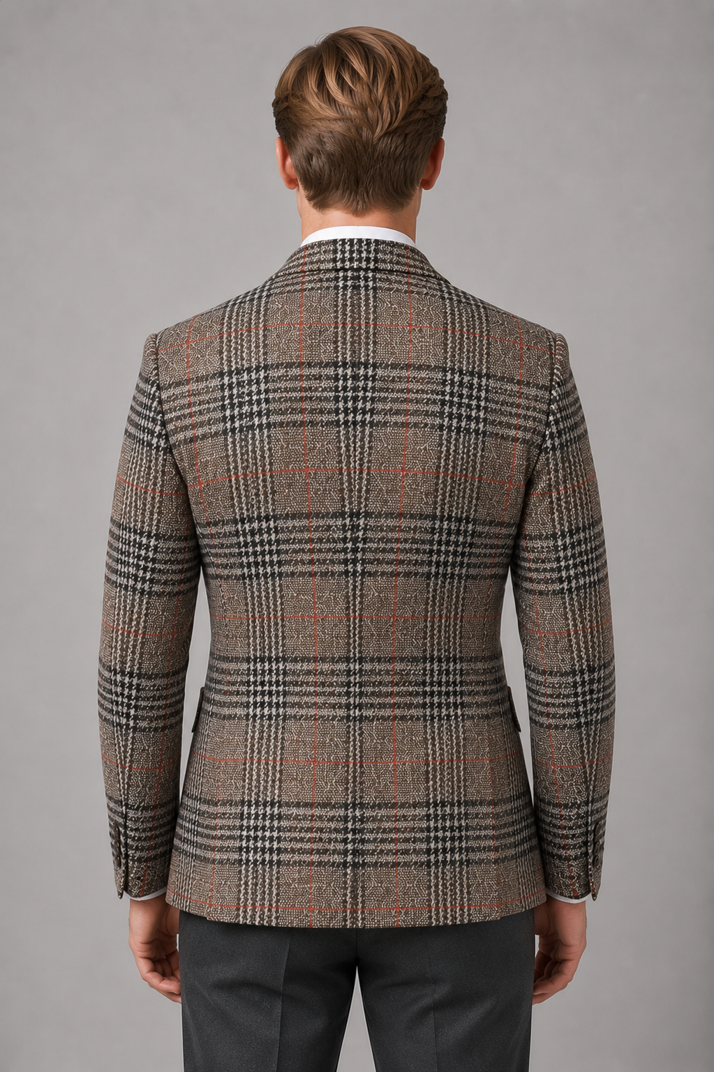 Checked Tweed Blazer for Men – Single-Breasted, Notched Lapel, Tailored Fit