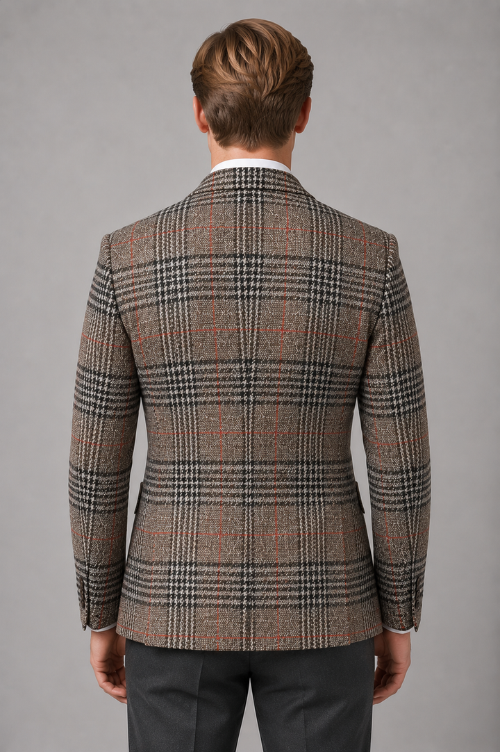 Checked Tweed Blazer for Men – Single-Breasted, Notched Lapel, Tailored Fit