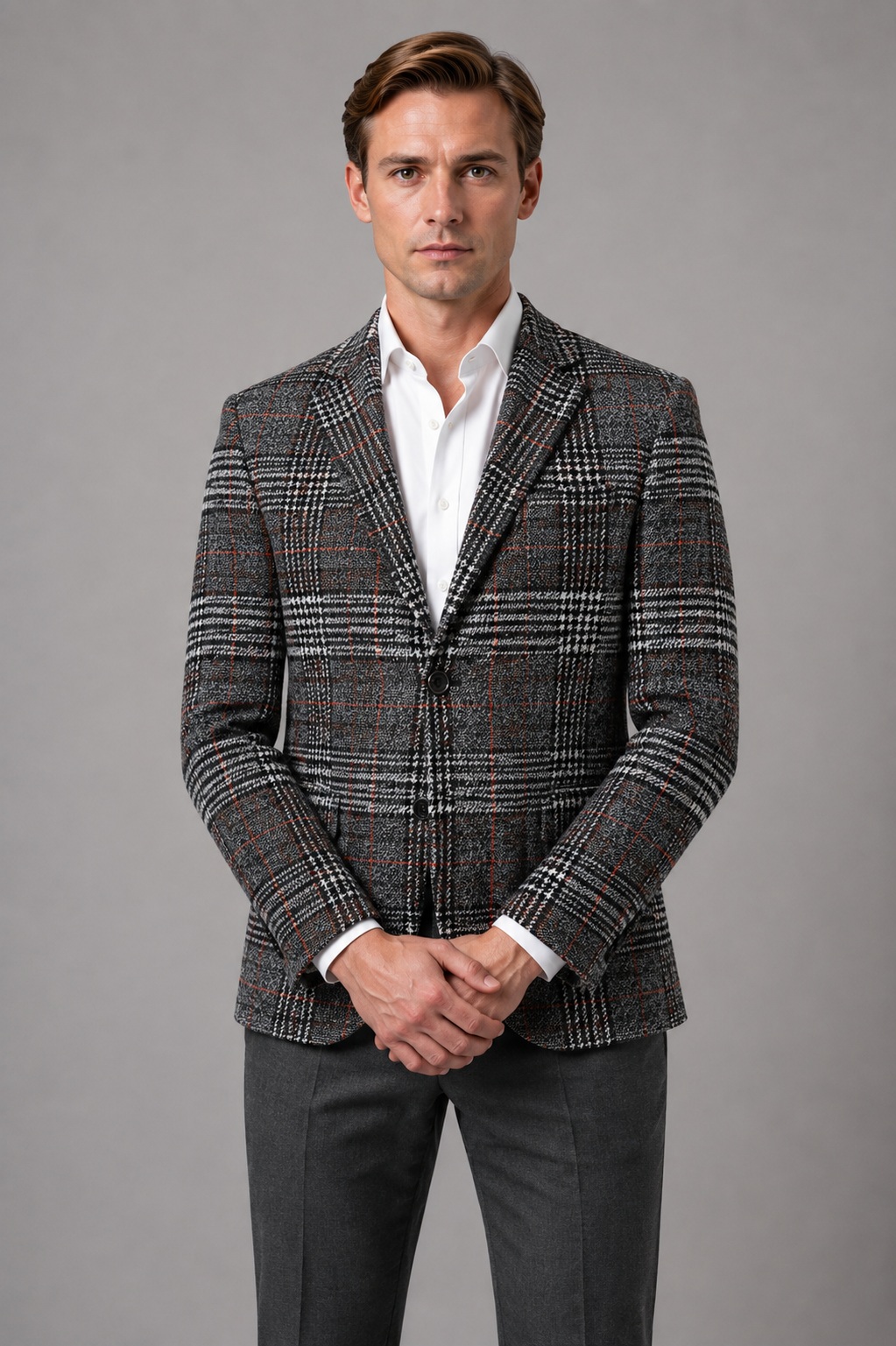 Checked Tweed Blazer for Men – Single-Breasted, Notched Lapel, Tailored Fit