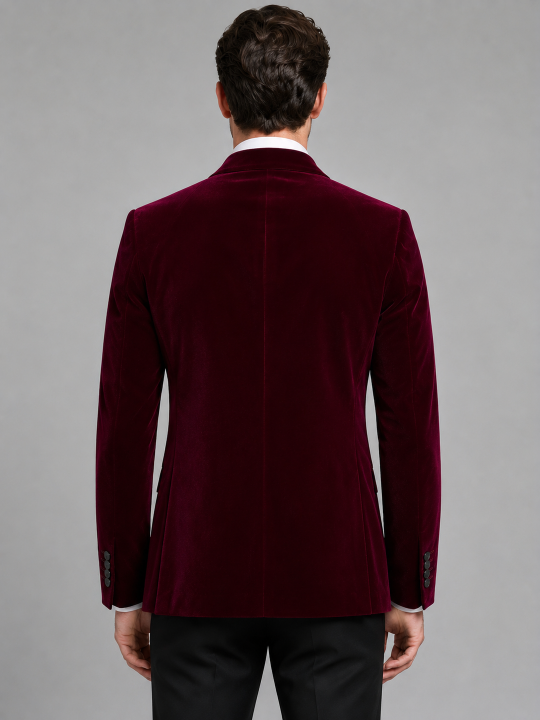 Velvet-Look Tuxedo Blazer for Men – Contrast Peak Lapels, Single Button in Red