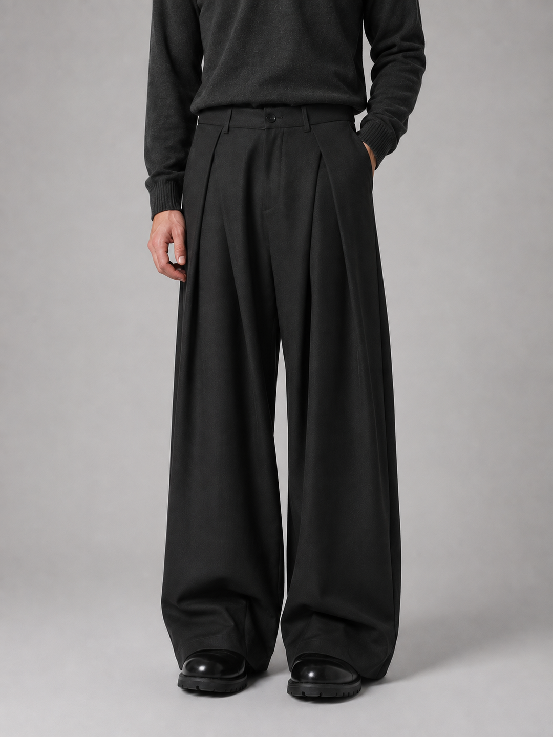 Pleated Wide-Leg Tailored Pants for Men – Relaxed Leg, Belt Loops, Side Pockets