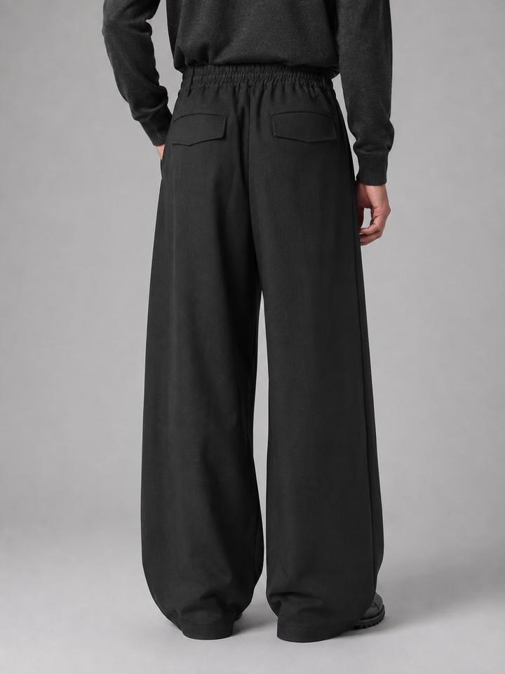 Pleated Wide-Leg Tailored Pants for Men – Relaxed Leg, Belt Loops, Side Pockets