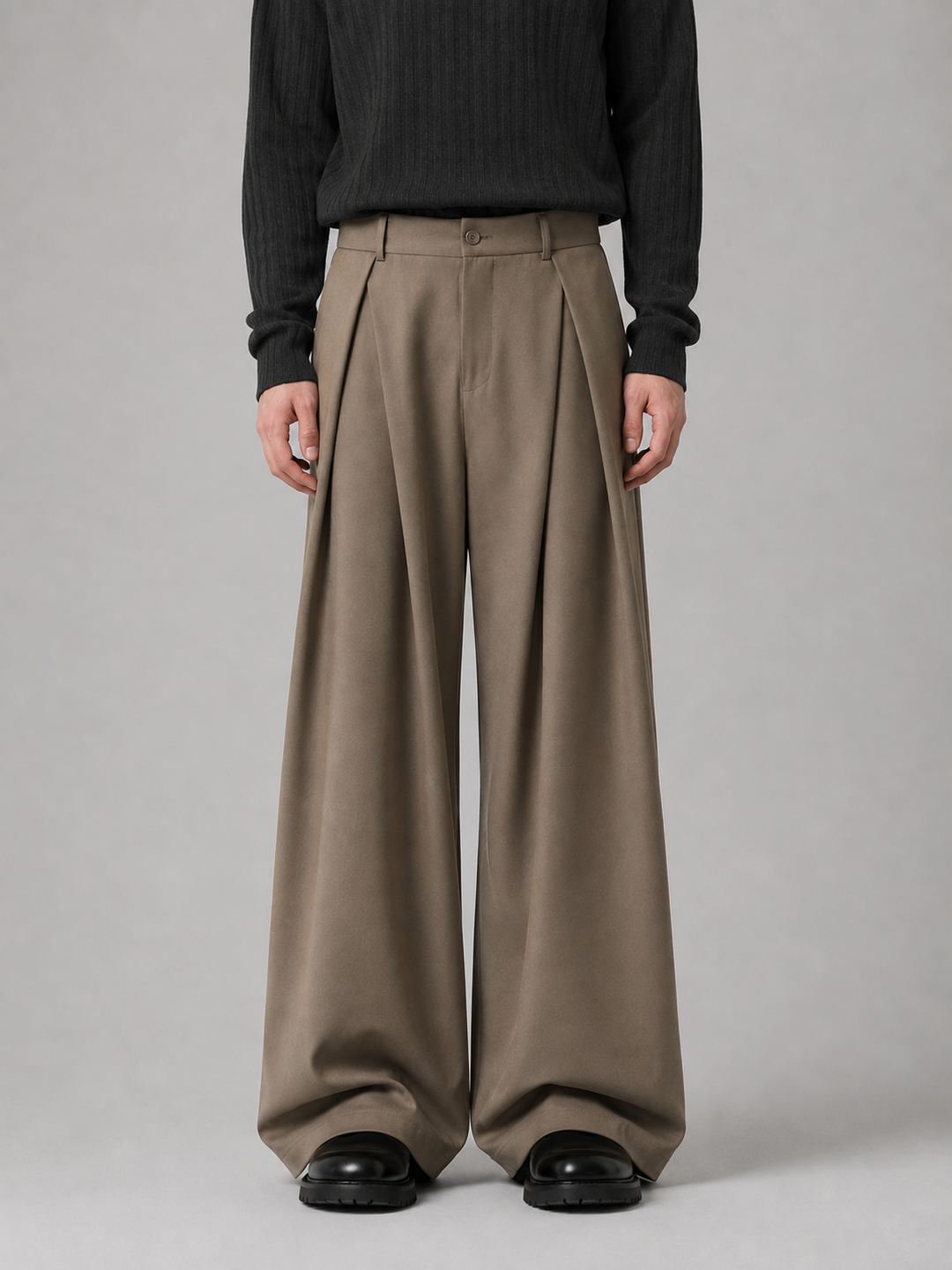 Pleated Wide-Leg Tailored Pants for Men – Relaxed Leg, Belt Loops, Side Pockets