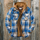 Men's Quilted Flannel Shirt Jacket with Hood and Zipper