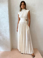 Alba | Women's Maxi Dress with Cut-Out, Stand Collar Sleeveless Elegant