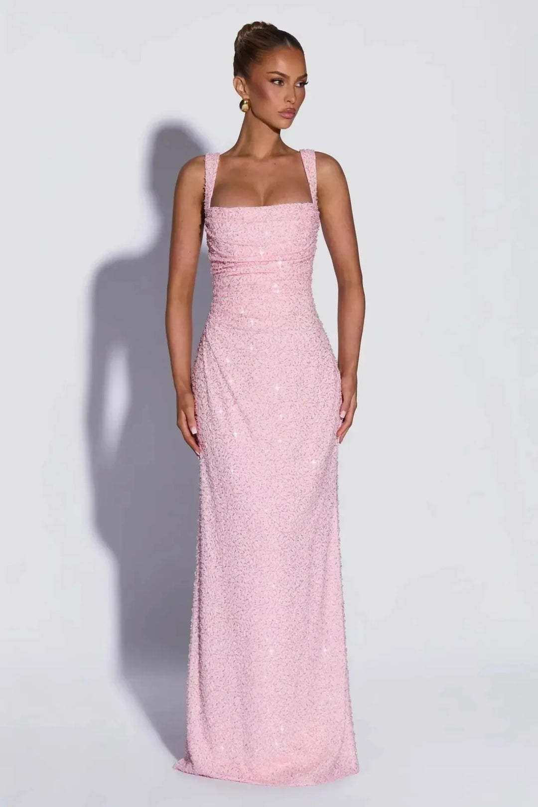 Perdita | Square Neck Lace Up Sequin Evening Maxi Dress with Back