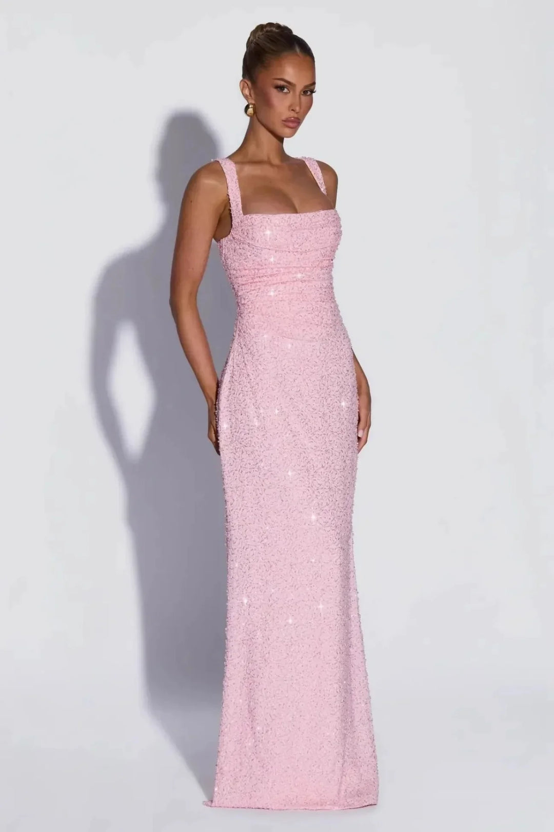 Perdita | Square Neck Lace Up Sequin Evening Maxi Dress with Back