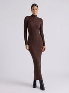 Rosemary | Mock Neck Ribbed Evening Bodycon Maxi Dress with Long Sleeves
