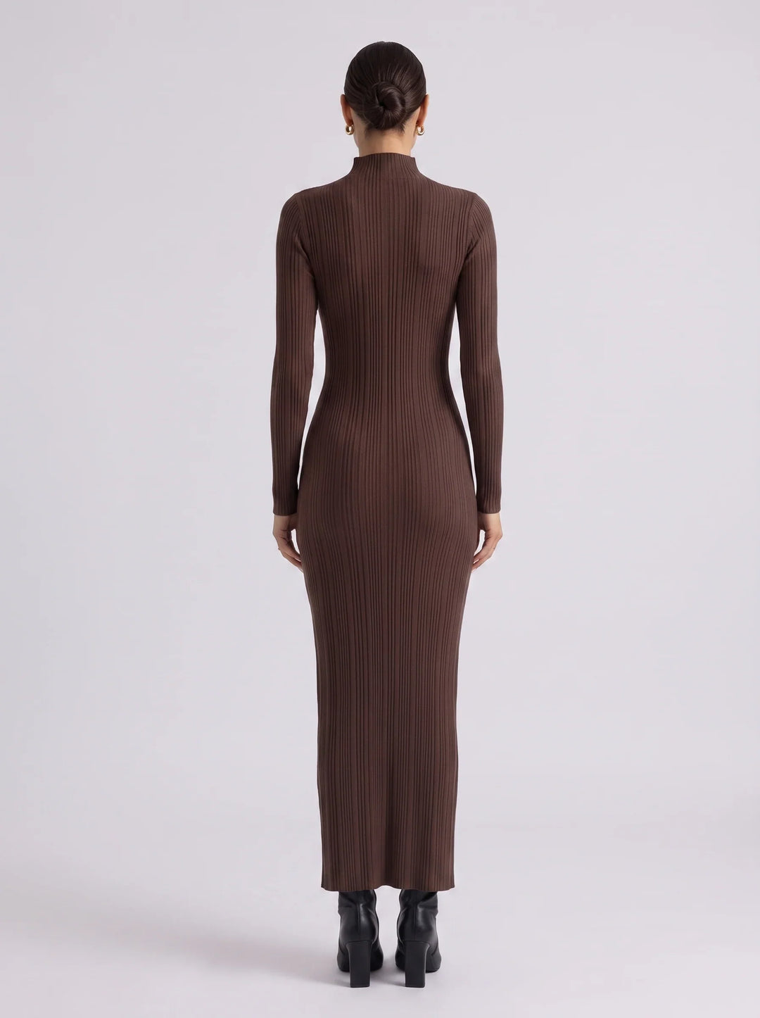 Rosemary | Mock Neck Ribbed Evening Bodycon Maxi Dress with Long Sleeves