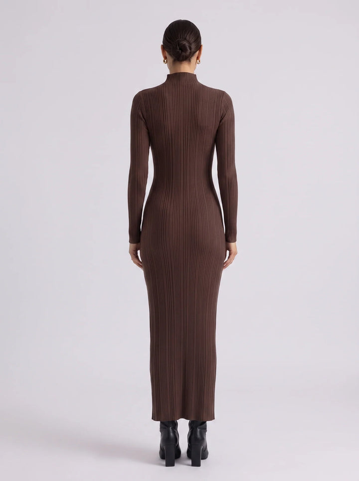 Rosemary | Mock Neck Ribbed Evening Bodycon Maxi Dress with Long Sleeves