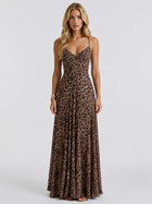 Samantha | V-Neck Leopard Print Evening Occasion Maxi Dress with Spaghetti Straps