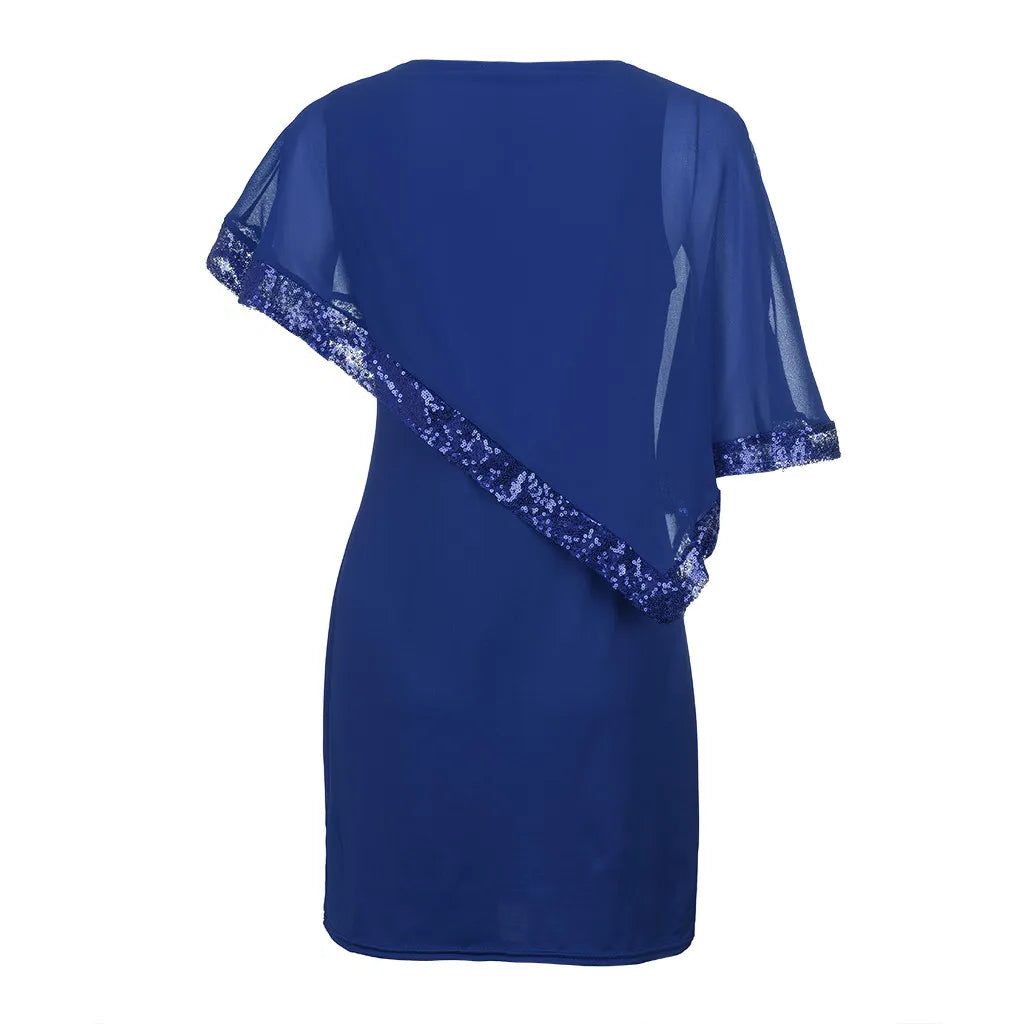 Jamila | Sequin Cold-Shoulder Chiffon Midi Dress for Women