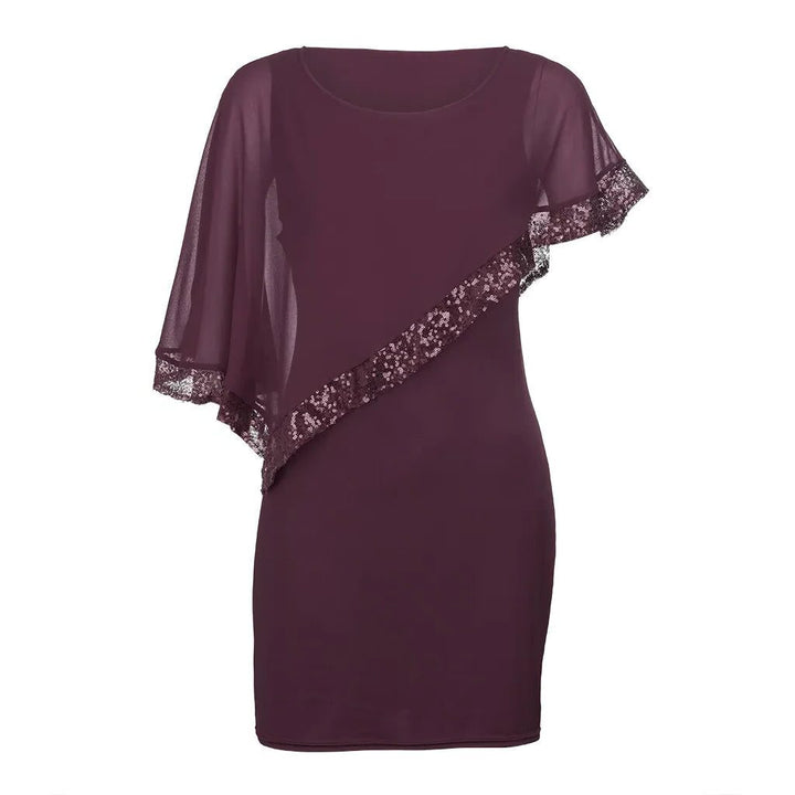 Jamila | Sequin Cold-Shoulder Chiffon Midi Dress for Women
