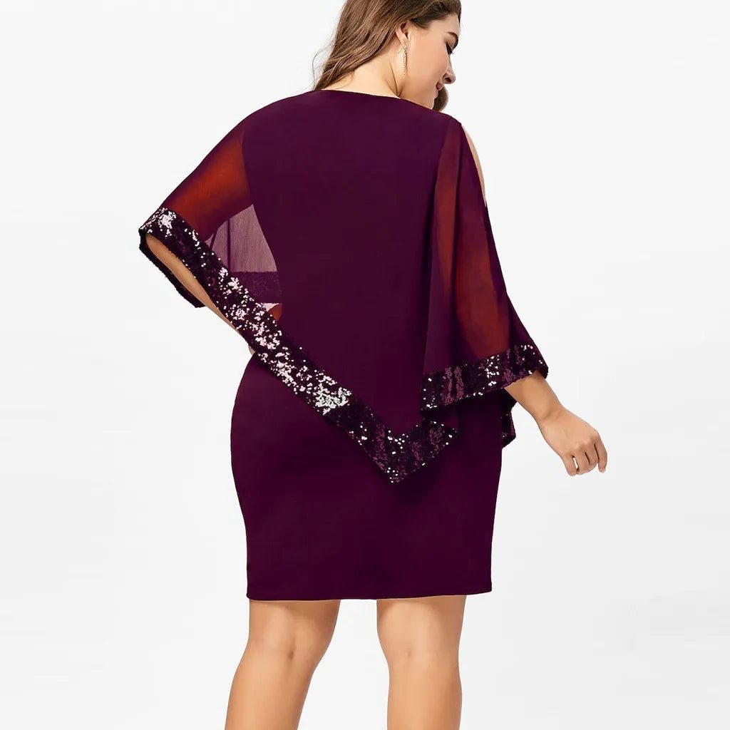 Jamila | Sequin Cold-Shoulder Chiffon Midi Dress for Women