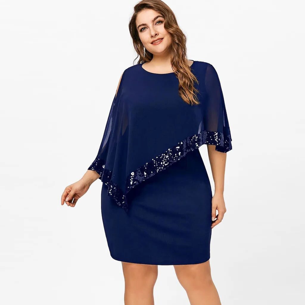 Jamila | Sequin Cold-Shoulder Chiffon Midi Dress for Women