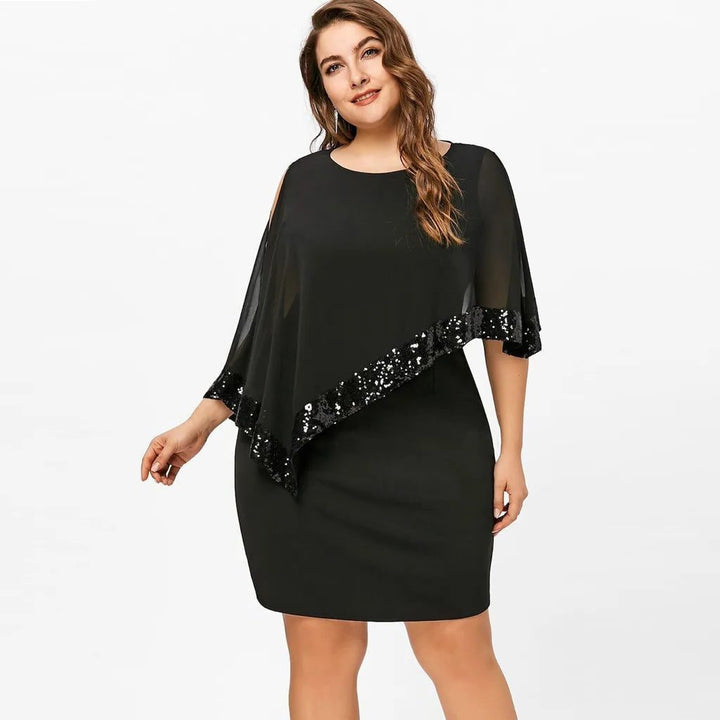 Jamila | Sequin Cold-Shoulder Chiffon Midi Dress for Women