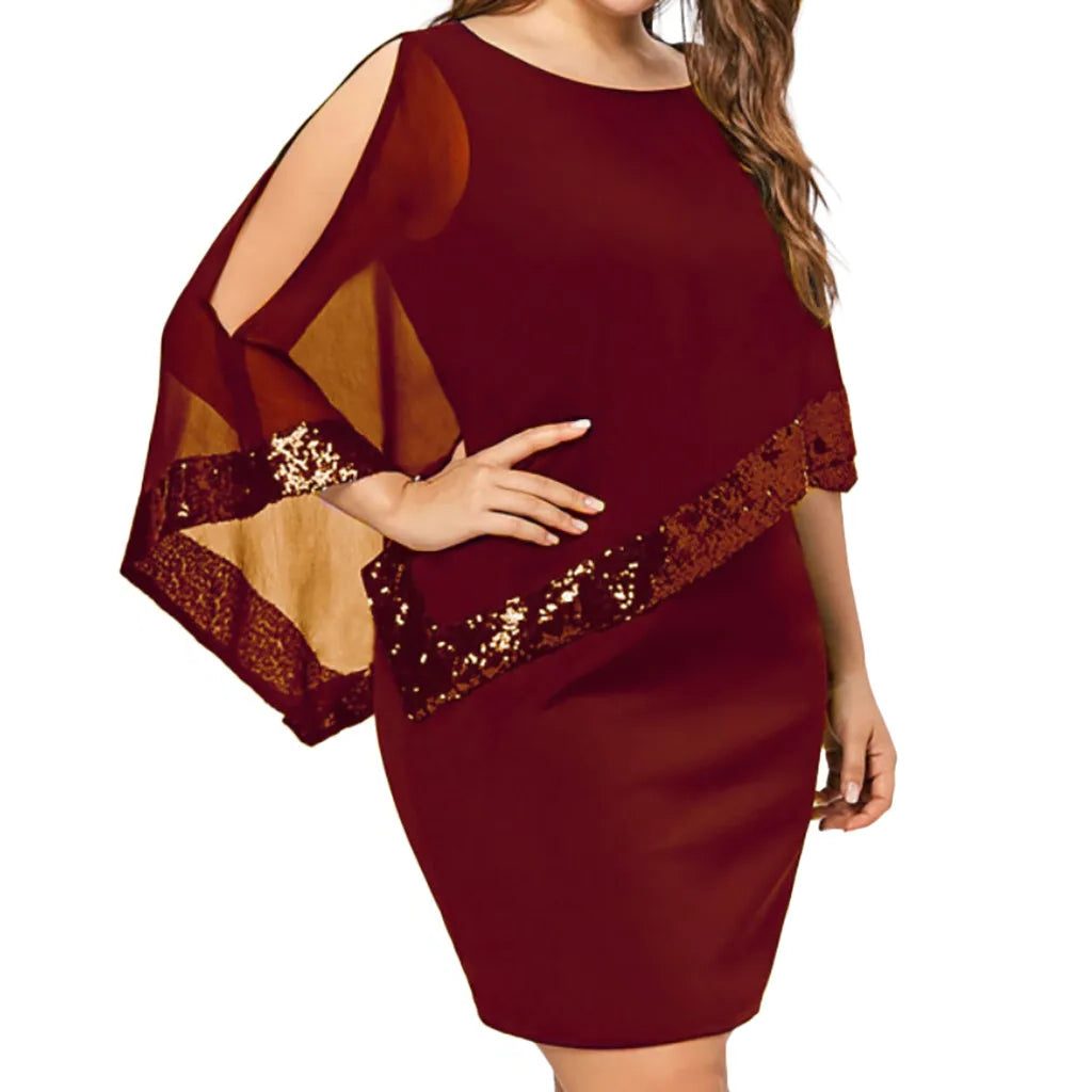 Jamila | Sequin Cold-Shoulder Chiffon Midi Dress for Women