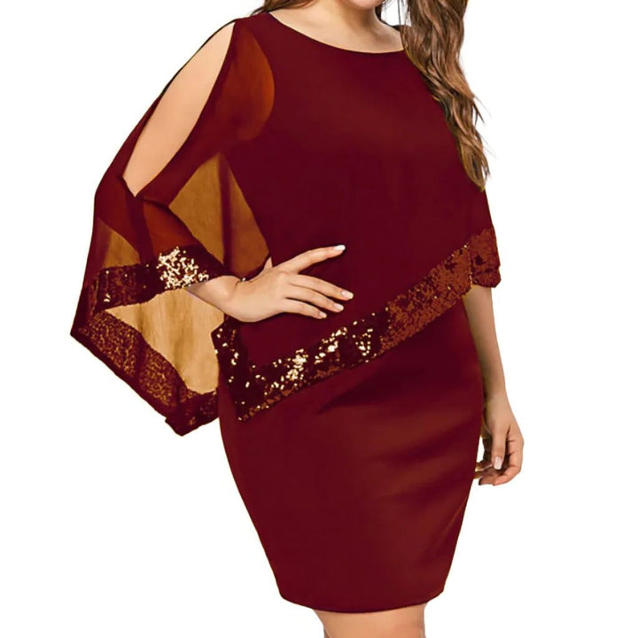 Jamila | Sequin Cold-Shoulder Chiffon Midi Dress for Women