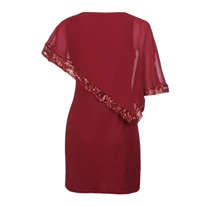 Jamila | Sequin Cold-Shoulder Chiffon Midi Dress for Women