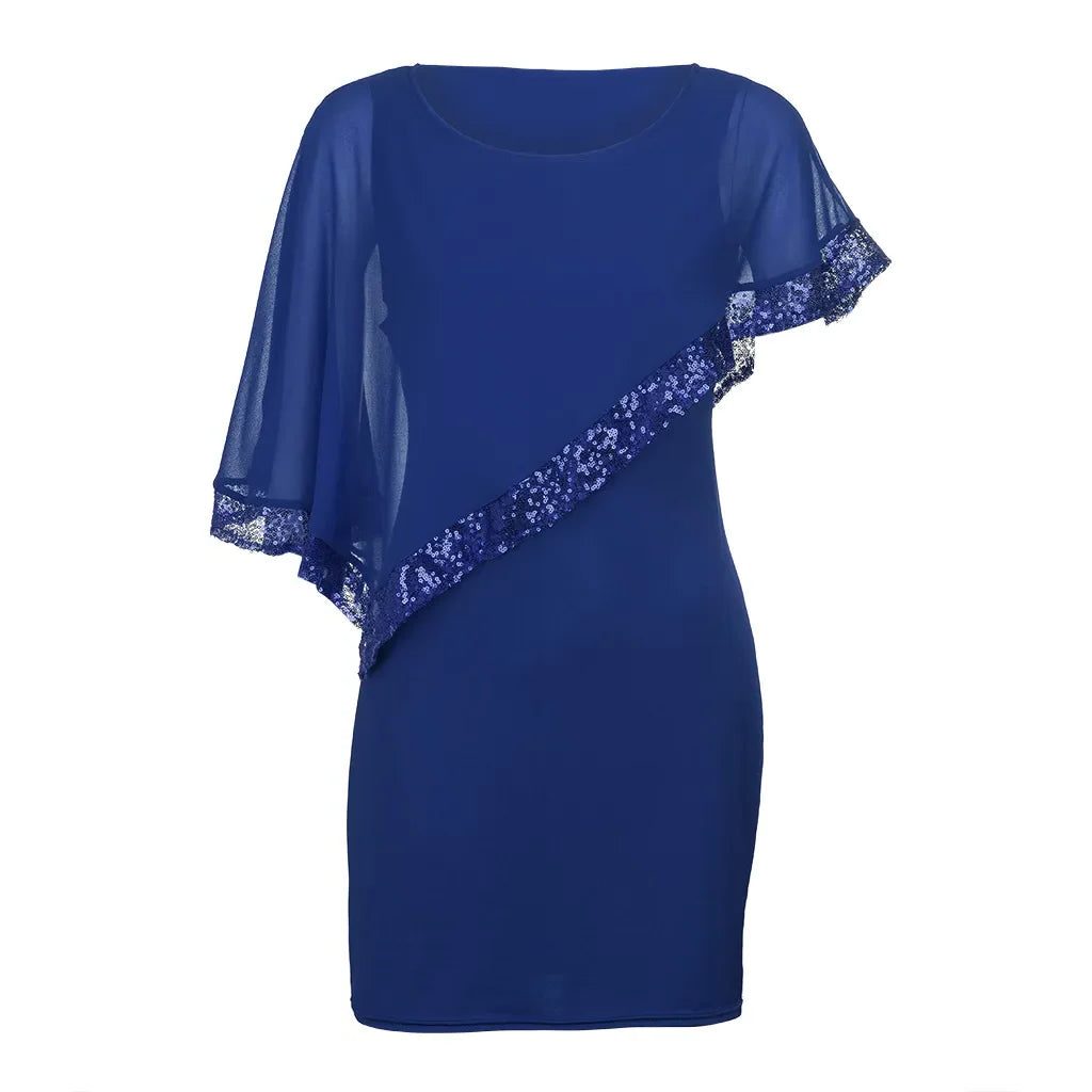 Jamila | Sequin Cold-Shoulder Chiffon Midi Dress for Women