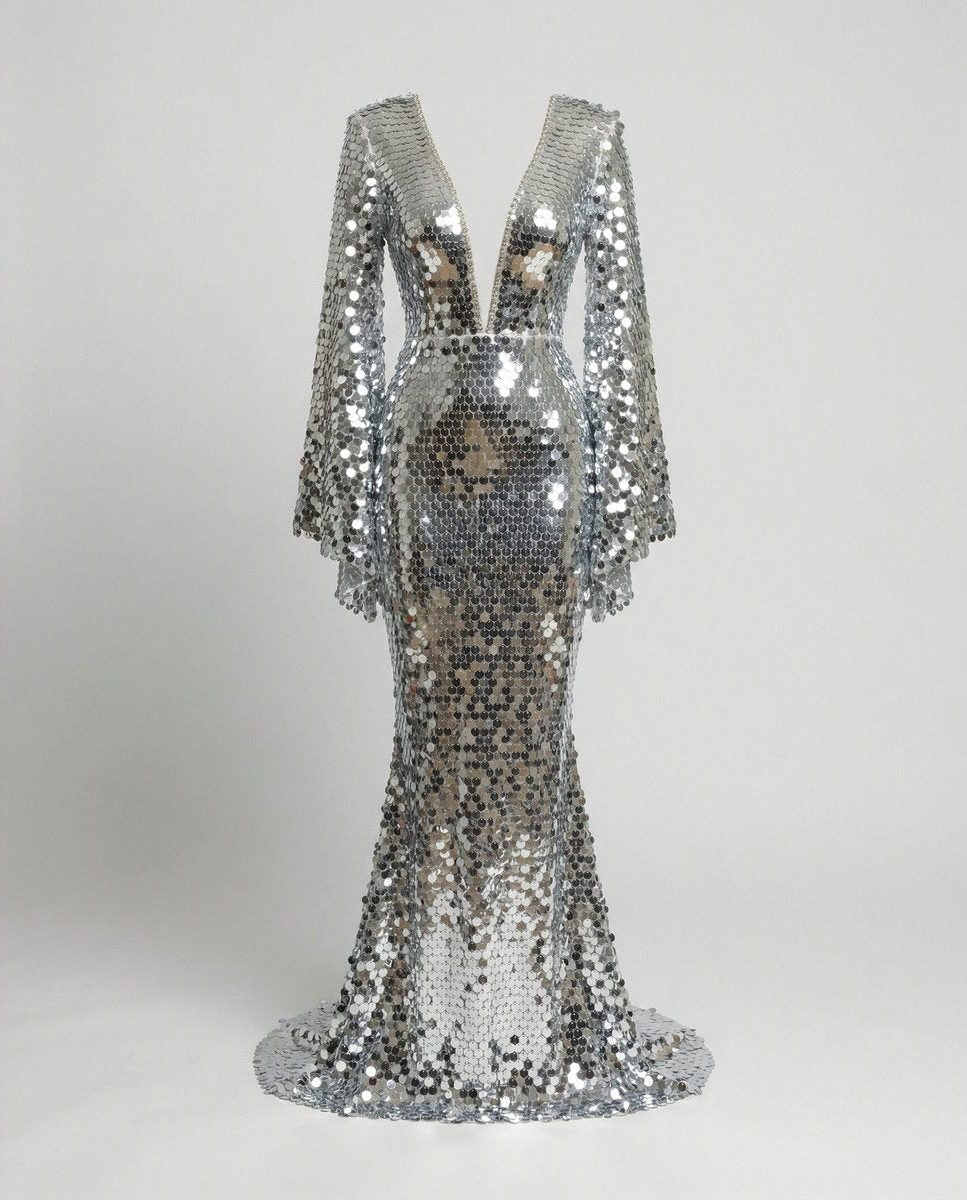 Lexa | Sequin Maxi Dress with Flutter Sleeves for Women