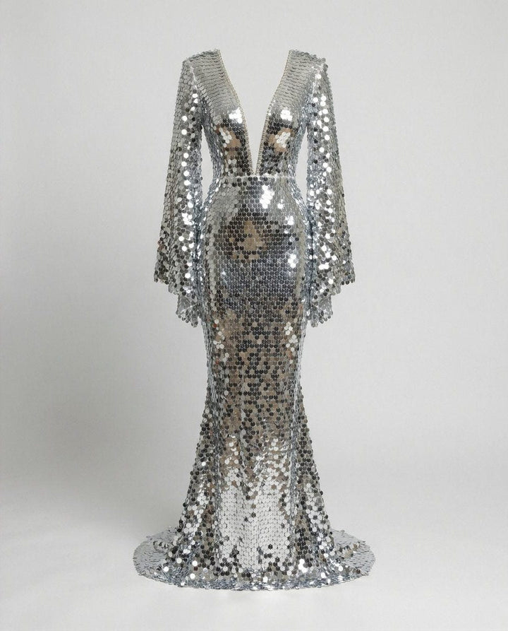 Lexa | Sequin Maxi Dress with Flutter Sleeves for Women