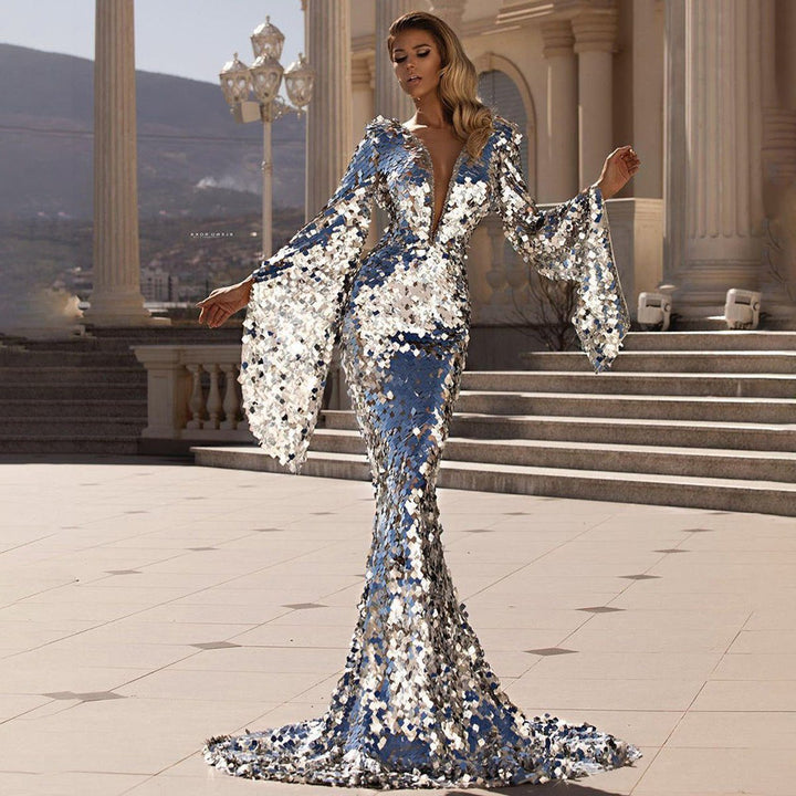 Lexa | Sequin Maxi Dress with Flutter Sleeves for Women