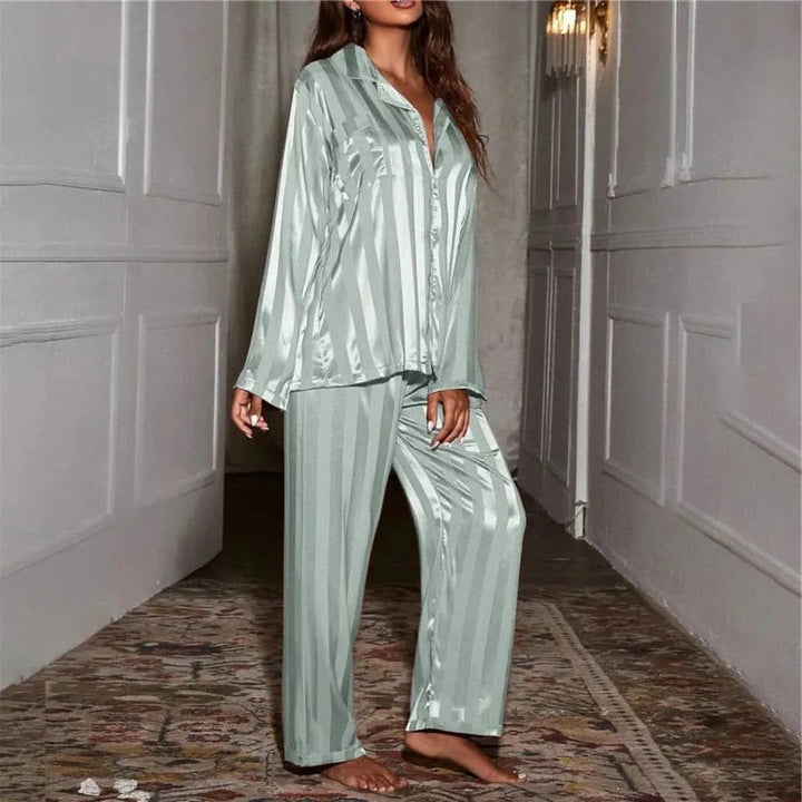 Sidonie | Striped Pajama Set with Button-Up for Women