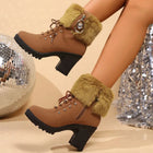 Women's faux fur rhinestone block heel snow ankle boots