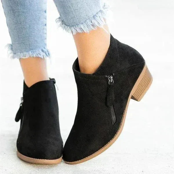 Women’s Ankle Boots – Side-Zip Design with Low Heel