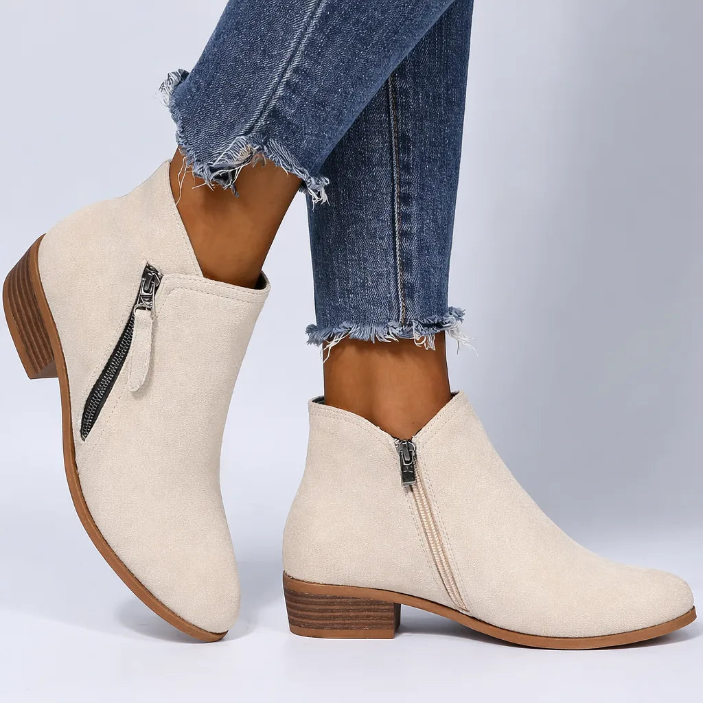 Women’s Ankle Boots – Side-Zip Design with Low Heel