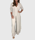 Women's Duster Cardigan Two-Piece Set Wide Leg Pants