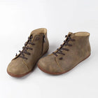Women's faux leather lace-up ankle boots with side zip and flat sole