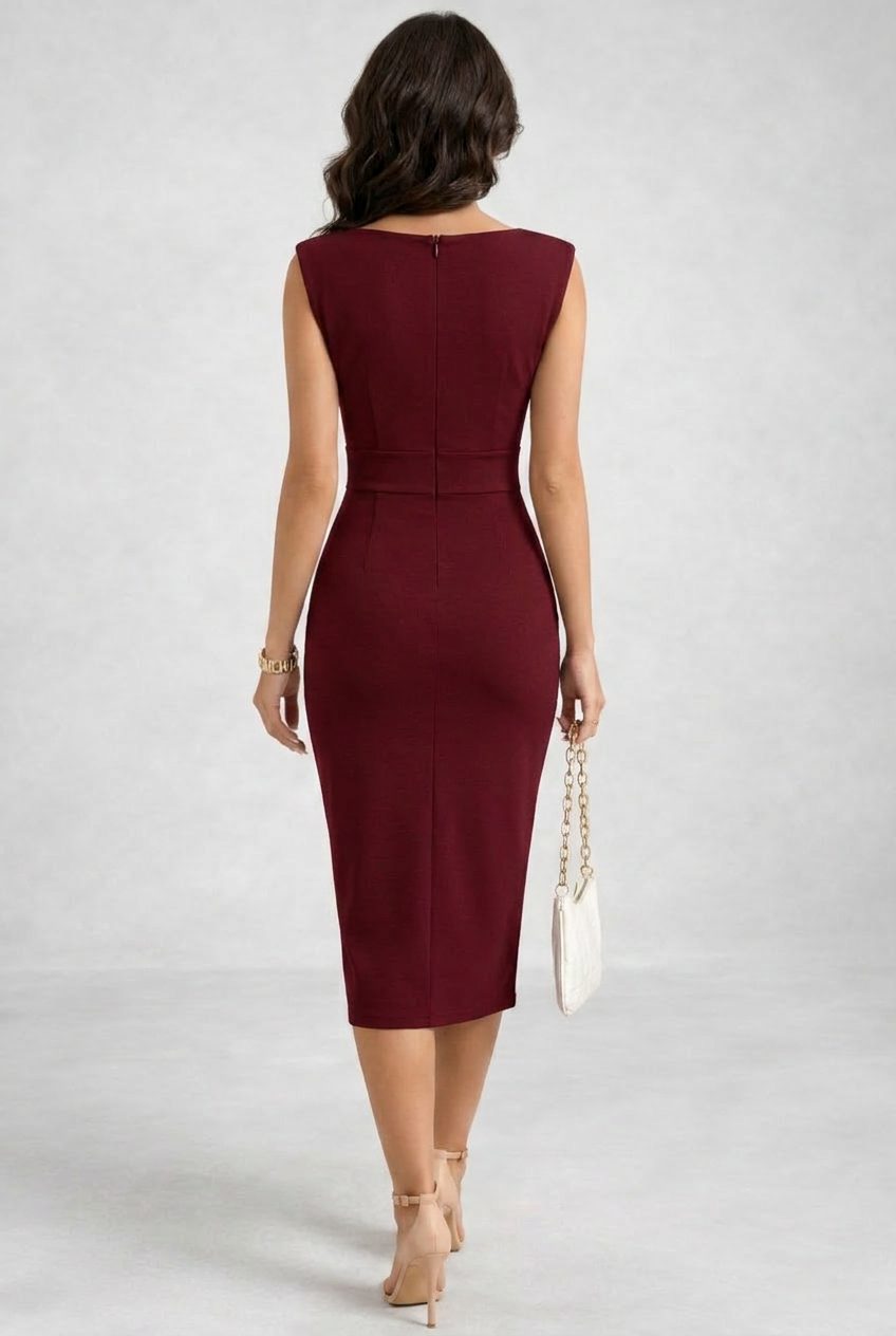 Vevina | Sleeveless Midi Dress with Cowl Neck for Women