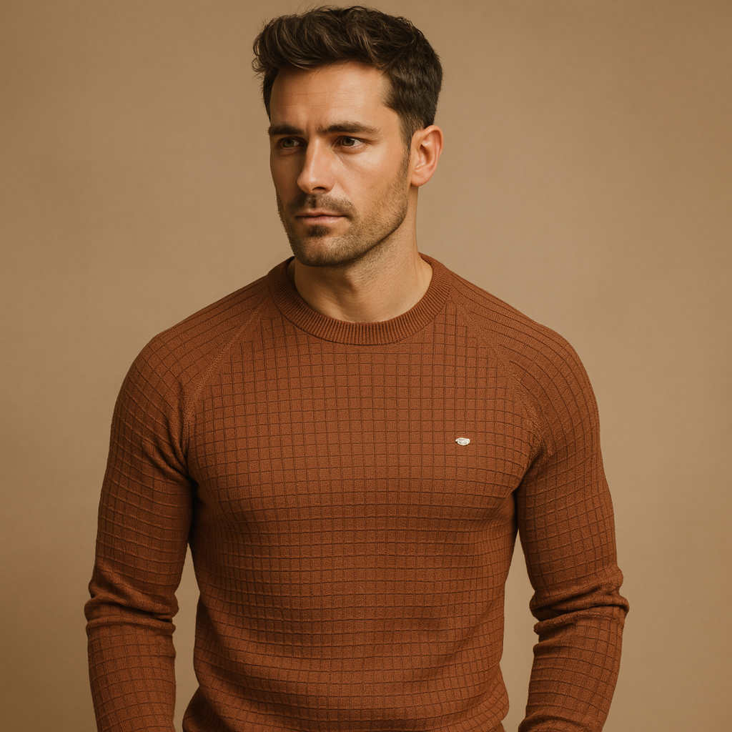 Warm knitted sweater with round neck for men | Ruben