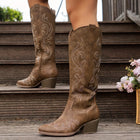 Western Boots For Women | Knee-High Block Heel Side Zip Embroidery