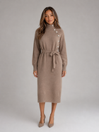 Cotton Knit Midi Sweater Dress for Women – Roll Neck, Tie Belt, Shoulder Buttons