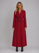 Maxi Double-Breasted Overcoat for Women – Fitted Waist, Notched Lapels in Red