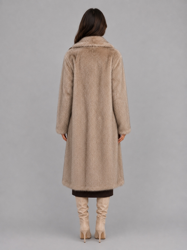 Oversized Longline Faux Fur Coat for Women – Statement Collar, Plush Texture