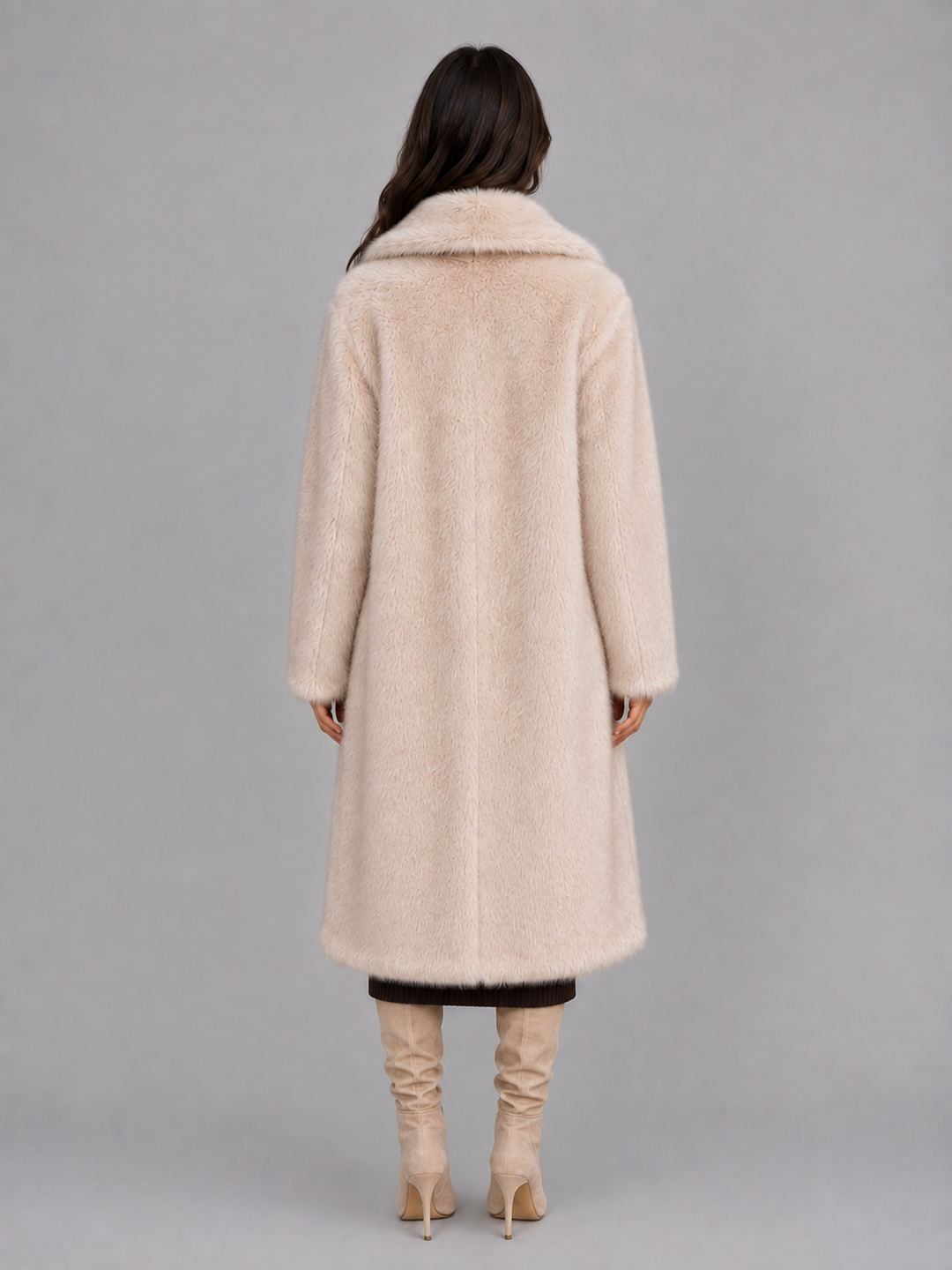 Oversized Longline Faux Fur Coat for Women – Statement Collar, Plush Texture